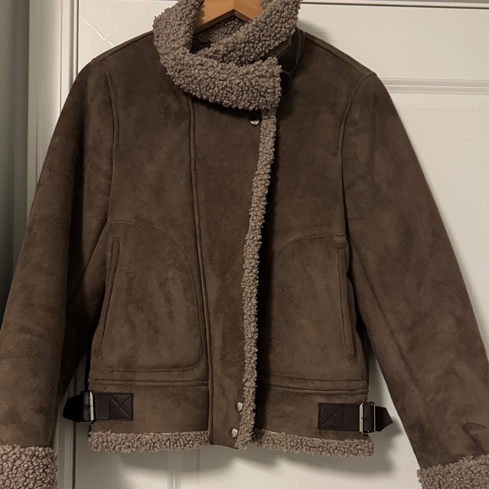 Zara TRF Women’s Brown Suede And Sherpa Fleece Jacket